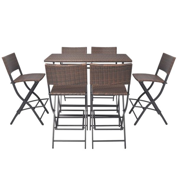vidaXL Patio Furniture Brown PE rattan, powder-coated steel 7 Piece Set