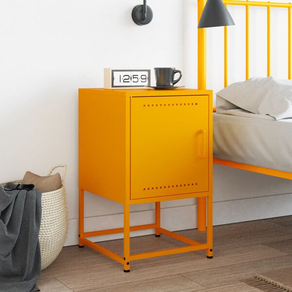 vidaXL Bedside Cabinet Mustard Yellow Steel Medium Bedside Cabinet