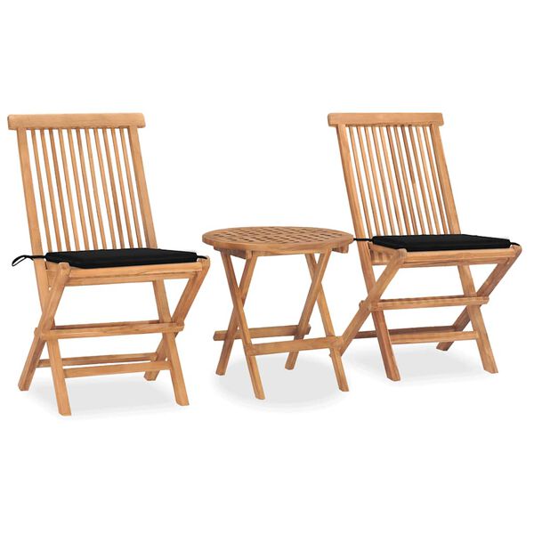 vidaXL 3 Piece Folding Patio Dining Set with Cushion Solid Teak Wood