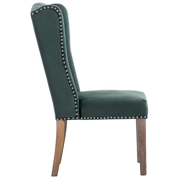 vidaXL Dining Chair Dark Green Velvet, Solid Rubberwood Medium