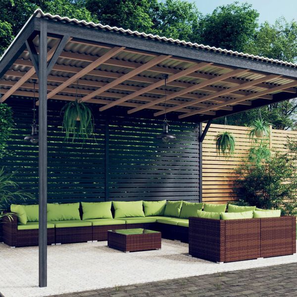 vidaXL Garden Lounge Set Poly rattan: Brown, Cushions: Green