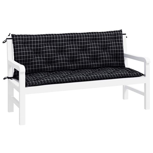 vidaXL Garden Bench Cushion Set of 2 Black check pattern 100% polyester