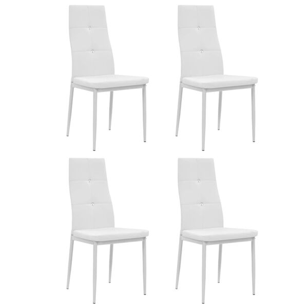 vidaXL Dining Chair Set of 4 White Faux leather, Wooden frame, Steel legs