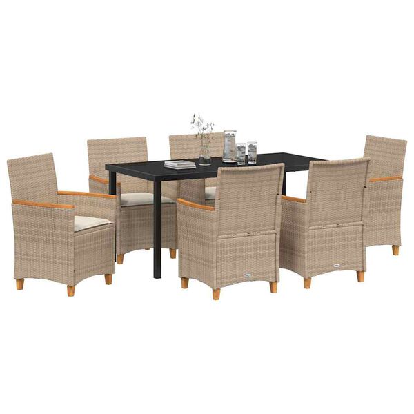 vidaXL Garden Dining Set 7 pcs Beige poly rattan