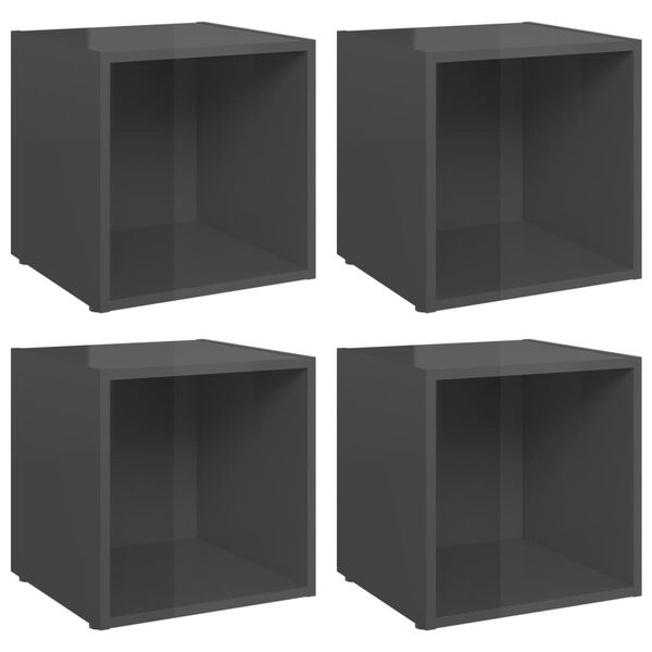 vidaXL TV Cabinet Set of 4 High gloss grey Engineered wood 14.6 in