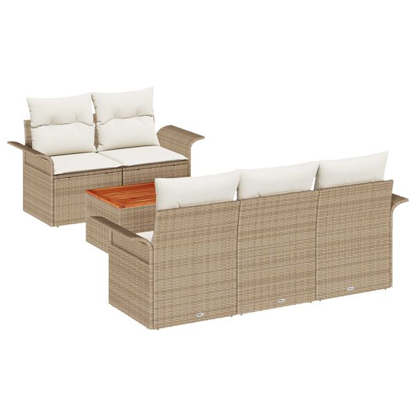 vidaXL Garden Sofa Set with Cushion 6 pcs Beige Poly Rattan