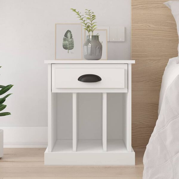 vidaXL Bedside Cabinet White Engineered wood Bedside Cabinet Rectangular