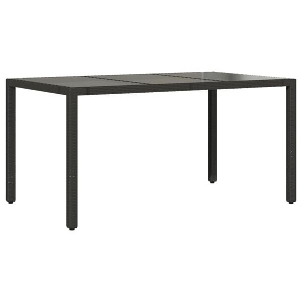 vidaXL Garden Table Black Poly Rattan, Tempered Glass, Powder-Coated Steel