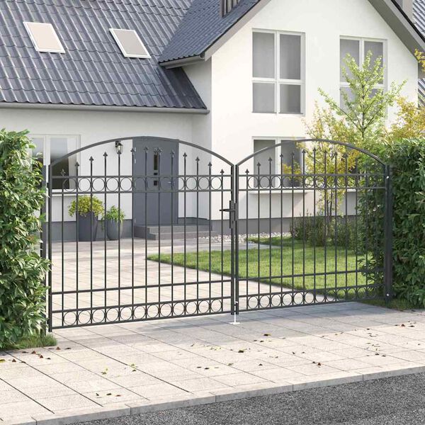 vidaXL Fence Gate Double Door with Arched Top Steel 157.5x68.9" Black