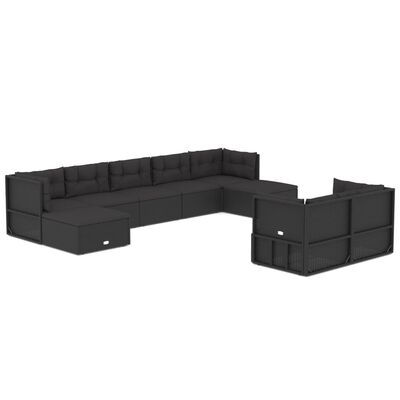 vidaXL 9 Piece Patio Lounge Set with Cushions Black Poly Rattan