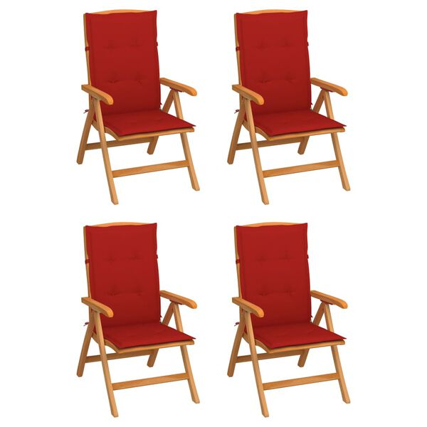 vidaXL Reclining Patio Chairs with Cushions 4 pcs Solid Teak Wood