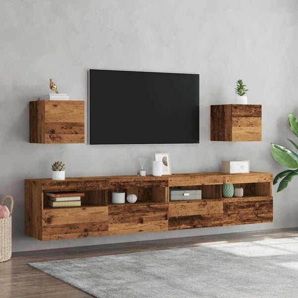 vidaXL Wall Mounted TV Cabinet Set of 2 Old wood Engineered wood Medium