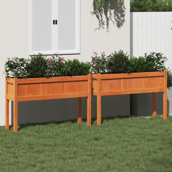 vidaXL Garden Planter Set of 2 Wax brown Solid pine wood Medium