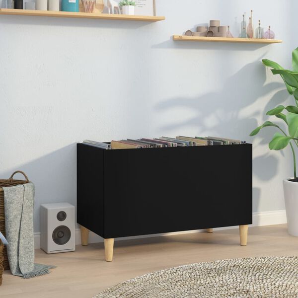 vidaXL Record Cabinet Black Engineered wood and solid eucalyptus wood