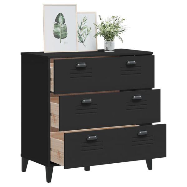 vidaXL Drawer Chest Black Engineered wood, Plastic Drawer Cabinet