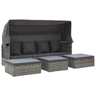 vidaXL Patio Lounge Bed with Roof Mixed Gray Poly Rattan