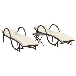 vidaXL Sun Lounger Set of 2 Brown PE rattan Large Adjustable Armrests