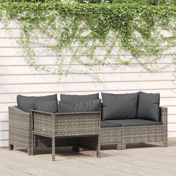vidaXL Garden Lounge Set Gray Poly rattan, powder-coated steel, foam