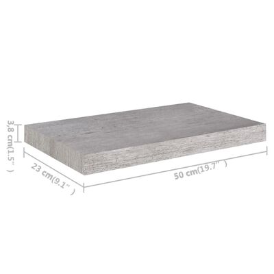 vidaXL Floating Wall Shelves 4 pcs Concrete Gray 19.7"x9.1"x1.5" MDF