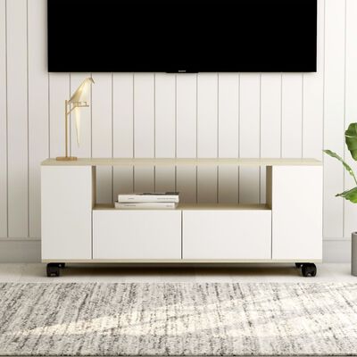 vidaXL TV Stand White and Sonoma Oak 47.2"x13.8"x18.9" Engineered Wood