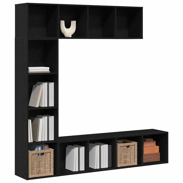 vidaXL Bookshelf 3 pcs Black Oak 14.17 x 11.81 x 56.30 in