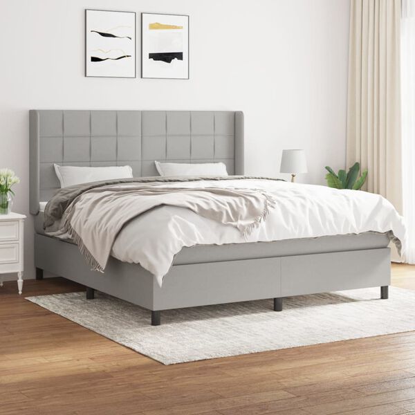 vidaXL Box Spring Bed with Mattress Light Gray 72"x83.9" California King Fabric