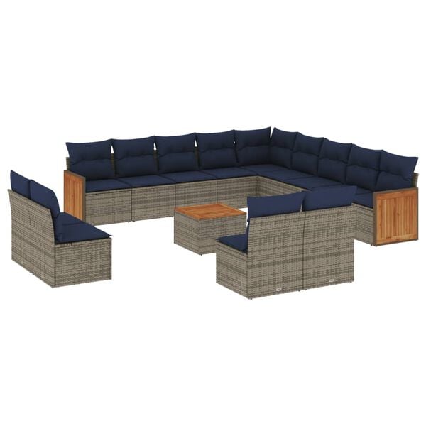 vidaXL 14 Piece Garden Sofa Set with Cushions Grey Poly Rattan