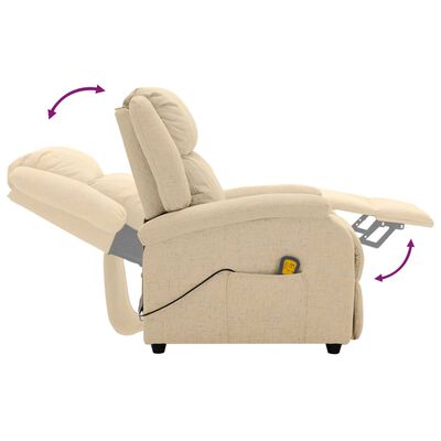Beige recliner chair with left-side origin arrows showing recline positions