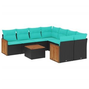 vidaXL 9 Piece Garden Sofa Set with Cushions Black Poly Rattan