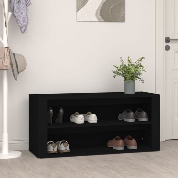 vidaXL Shoe Rack Black Engineered wood Medium Shoe Rack Rectangular