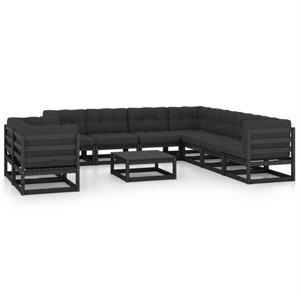 vidaXL Garden Lounge Set Black Solid Pine Wood, Fabric (100% Polyester)