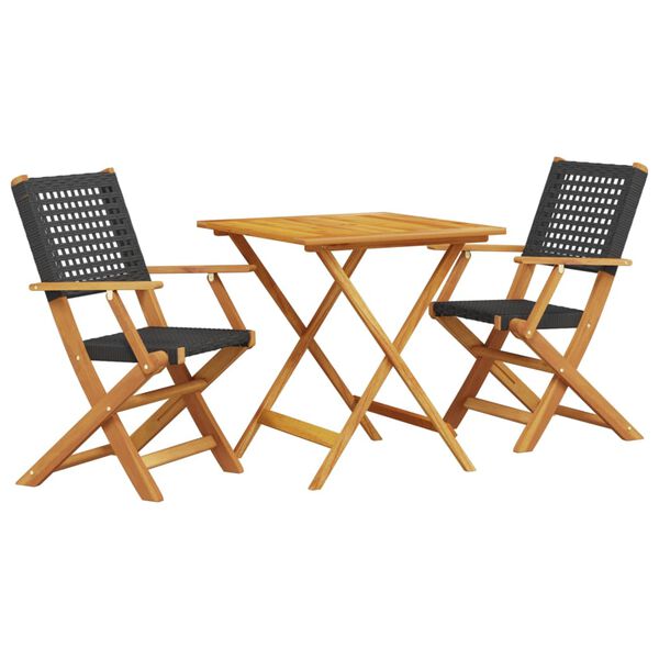 vidaXL Bistro Set Black, Brown Solid acacia wood, PE rattan Standard