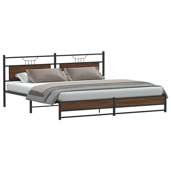 vidaXL Bed Frame Brown oak Steel, Engineered wood Double Bed Frame