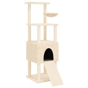 vidaXL Cat Tree Cream Engineered wood, Plush, Sisal 60.2 in tall