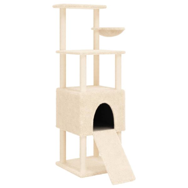 vidaXL Cat Tree Cream Engineered wood, Plush, Sisal 60.2 in tall