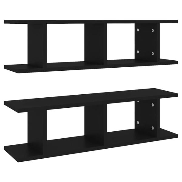 vidaXL Wall Shelf Set of 2 Black Engineered wood 29.5x7.1x7.9 in