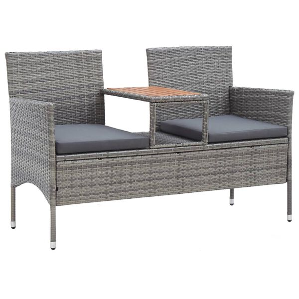 vidaXL Garden Bench Grey PE Rattan Medium Removable Covers