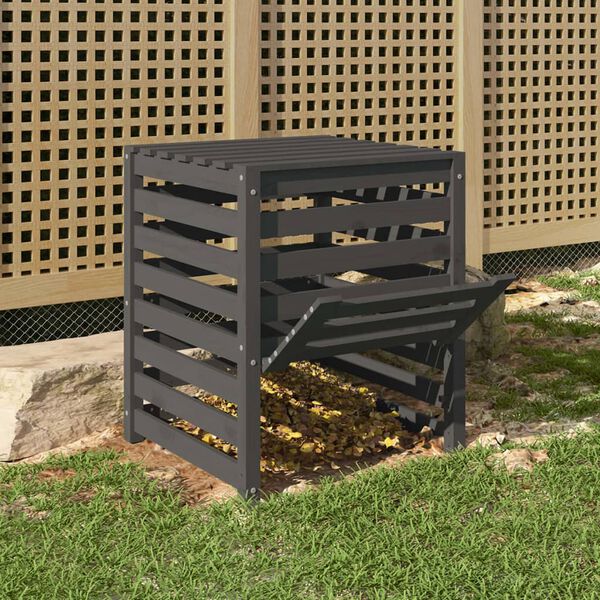 vidaXL Composter Grey Solid Pine Wood 25.0 x 25.0 x 30.5 in Stackable