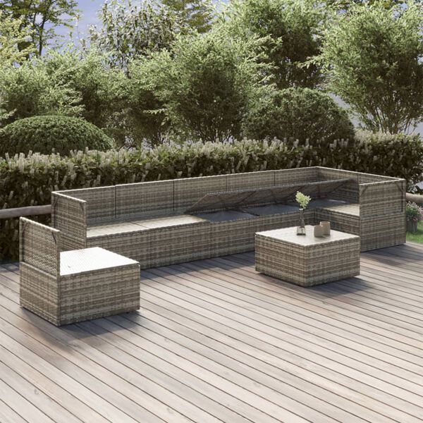vidaXL Garden Lounge Set Grey PE rattan, Powder-coated steel, Polyester, PVC