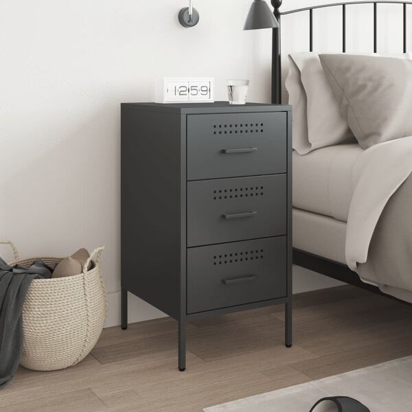vidaXL Bedside Cabinet Black Cold-rolled steel Medium Adjustable Feet