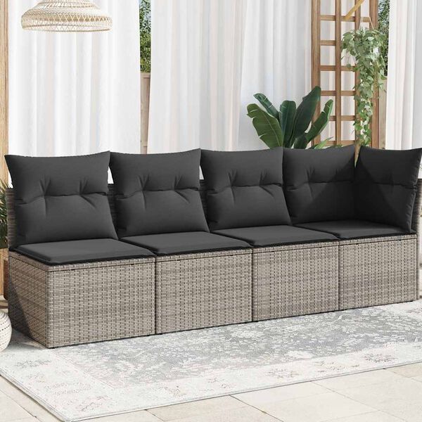 vidaXL Garden Sofa Grey PE rattan, powder-coated steel, polyester 4-seater