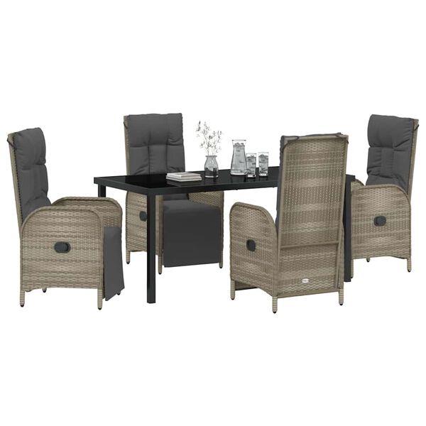 vidaXL Garden Dining Set with Cushion 5 pcs Grey Poly Rattan