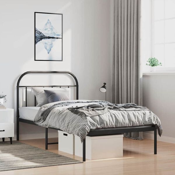 vidaXL Bed Frame Black Powder-Coated Steel Single Bed Frame