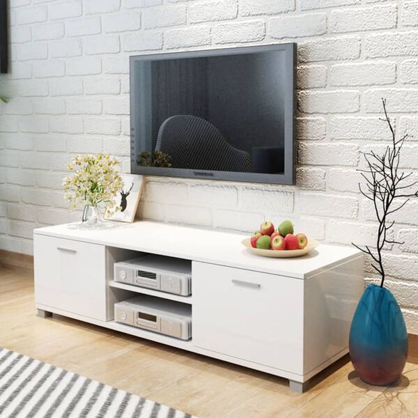 vidaXL TV Stand High-gloss white Engineered wood, MDF Medium TV Cabinet
