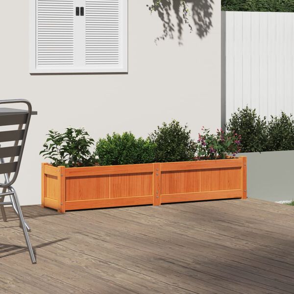 vidaXL Garden Planter Wax Brown Solid Pine Wood 59.1x12.2x12.2 in