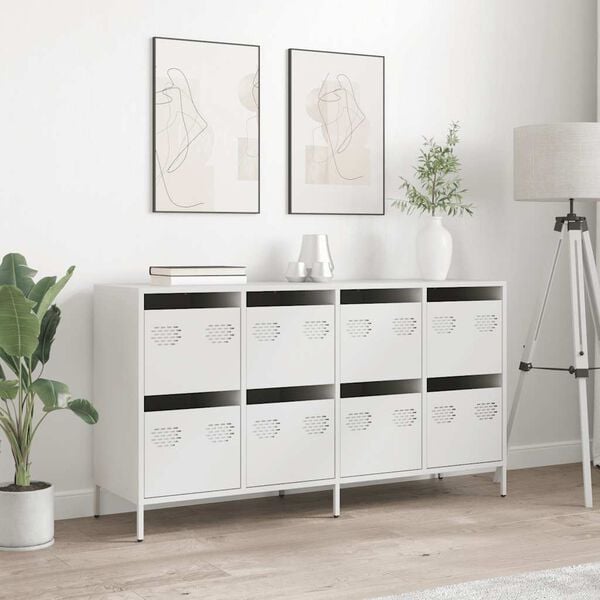 vidaXL Sideboard White Cold-rolled Steel Medium Sideboard Rectangular