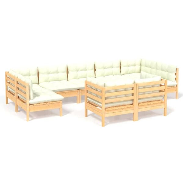 vidaXL Garden Lounge Set Cream, Pinewood Solid Pinewood, 100% Polyester