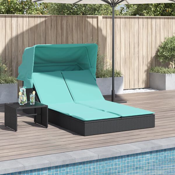 vidaXL Patio Double Sun Lounger Black, Turquoise