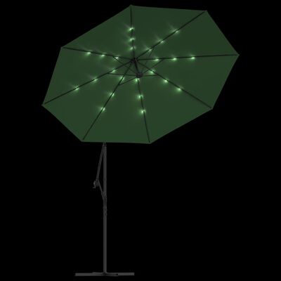vidaXL Hanging Parasol with LED Lighting 118.1" Green Metal Pole