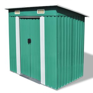 vidaXL Garden Shed Green Galvanized Steel Medium Garden Shed